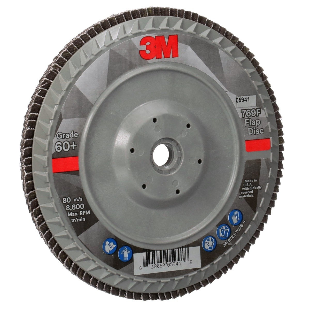 3M 769F Flap Disc, Type 27 Quick Change, Ceramic Precision-Shaped Grain, 60+, Purple, 7 in x 5/8 in-11 (7100178191) (5 Pack) - 5