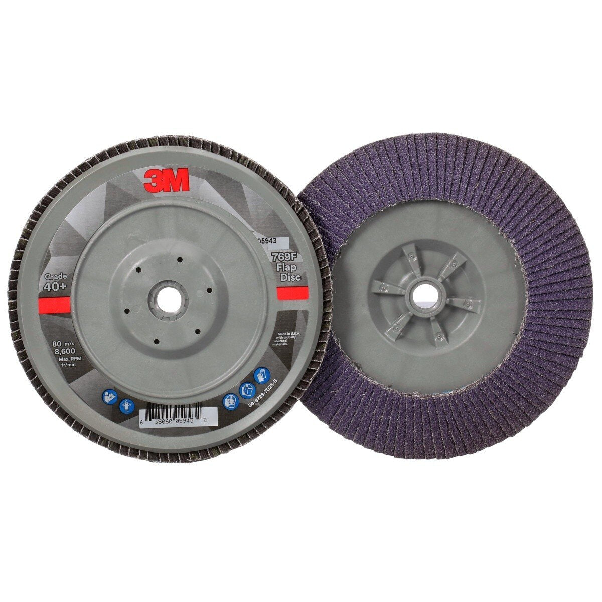 3M 769F Flap Disc, T29 Quick Change, Precision Shaped Ceramic 40 Plus, Purple, 7 in x 5/8 in-11 (7100178192) (5 Pack) - 2