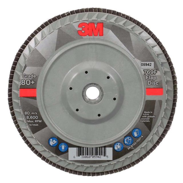3M 769F Flap Disc Type 27 Quick Change, 80+ Grit, 7 in x 5/8-11 for Grinding and Finishing on Carbon and Stainless Steel (7100178236) (5 Pack)