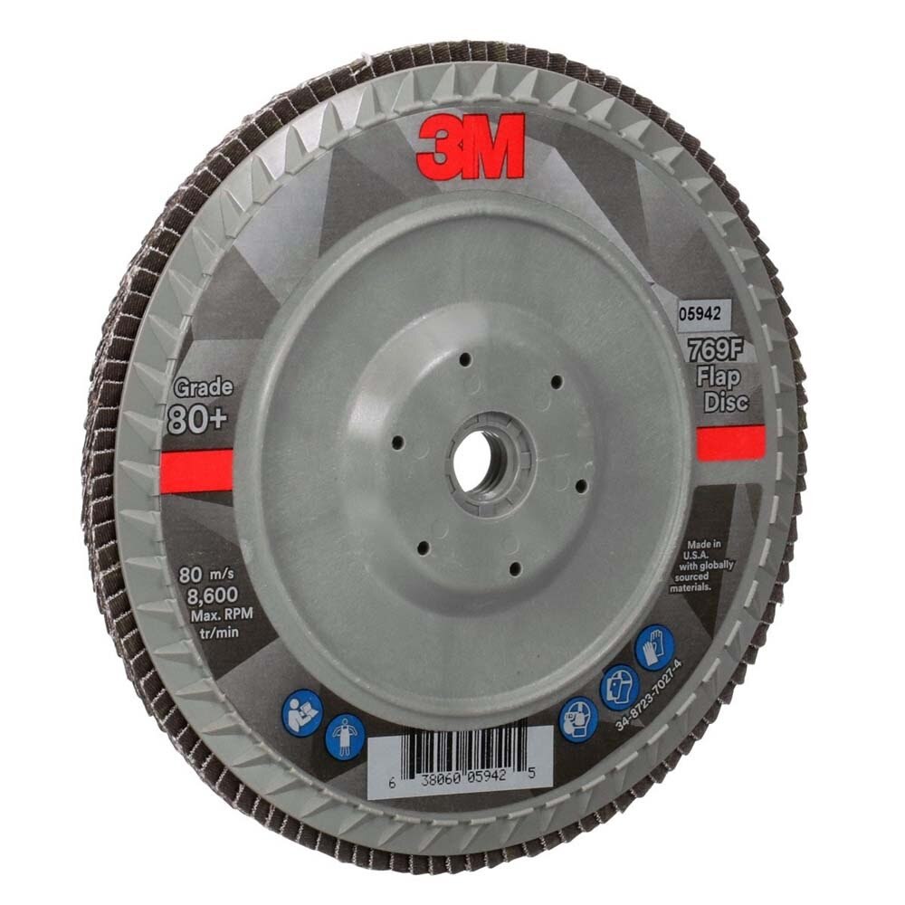 3M 7100178236 Flap Disc 769F Type 27 Quick Change, 80+ Grit, 7 in x 5/8-11 for Grinding and Finishing on Carbon and Stainless Steel (5 Pack) - 2