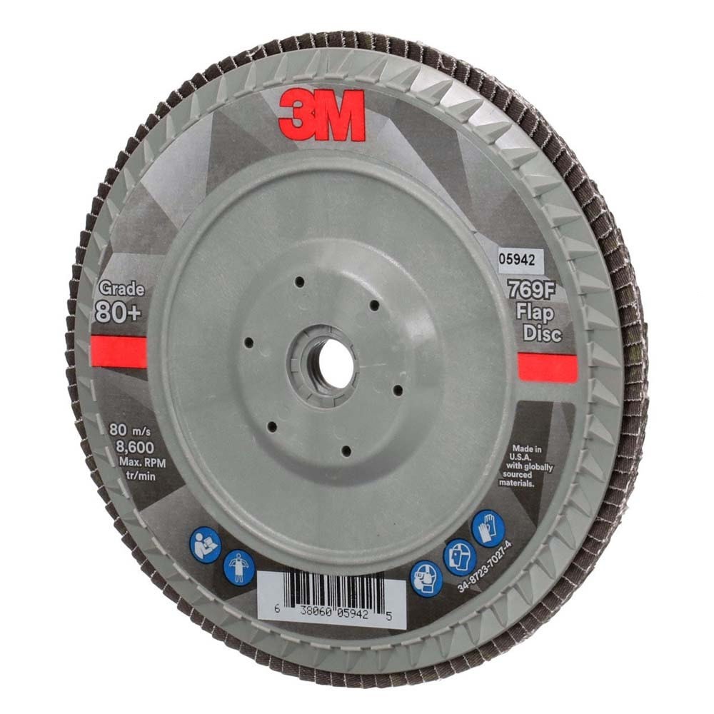 3M 769F Flap Disc Type 27 Quick Change, 80+ Grit, 7 in x 5/8-11 for Grinding and Finishing on Carbon and Stainless Steel (7100178236) (5 Pack) - 3