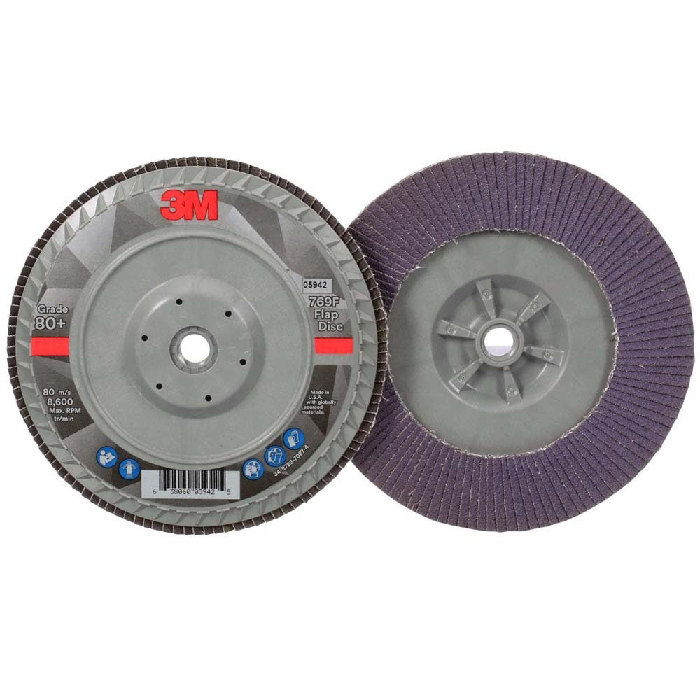 3M 769F Flap Disc Type 27 Quick Change, 80+ Grit, 7 in x 5/8-11 for Grinding and Finishing on Carbon and Stainless Steel (7100178236) (5 Pack) - 4