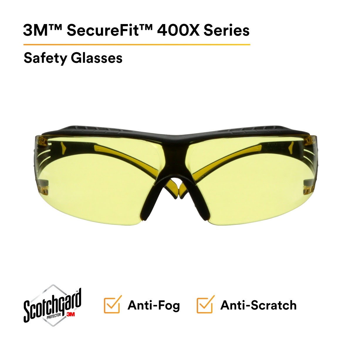 3M SF403XSGAF-YEL SecureFit 400 Series Safety Glasses, Yellow/Black, Amber Scotchgard Anti-Fog/Anti-Scratch Lens (7100179972) (1 Pair) (20 Pack) - 2