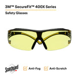 3M SF403XSGAF-YEL SecureFit 400 Series Safety Glasses, Yellow/Black, Amber Scotchgard Anti-Fog/Anti-Scratch Lens (7100179972) (1 Pair) (20 Pack) - 2