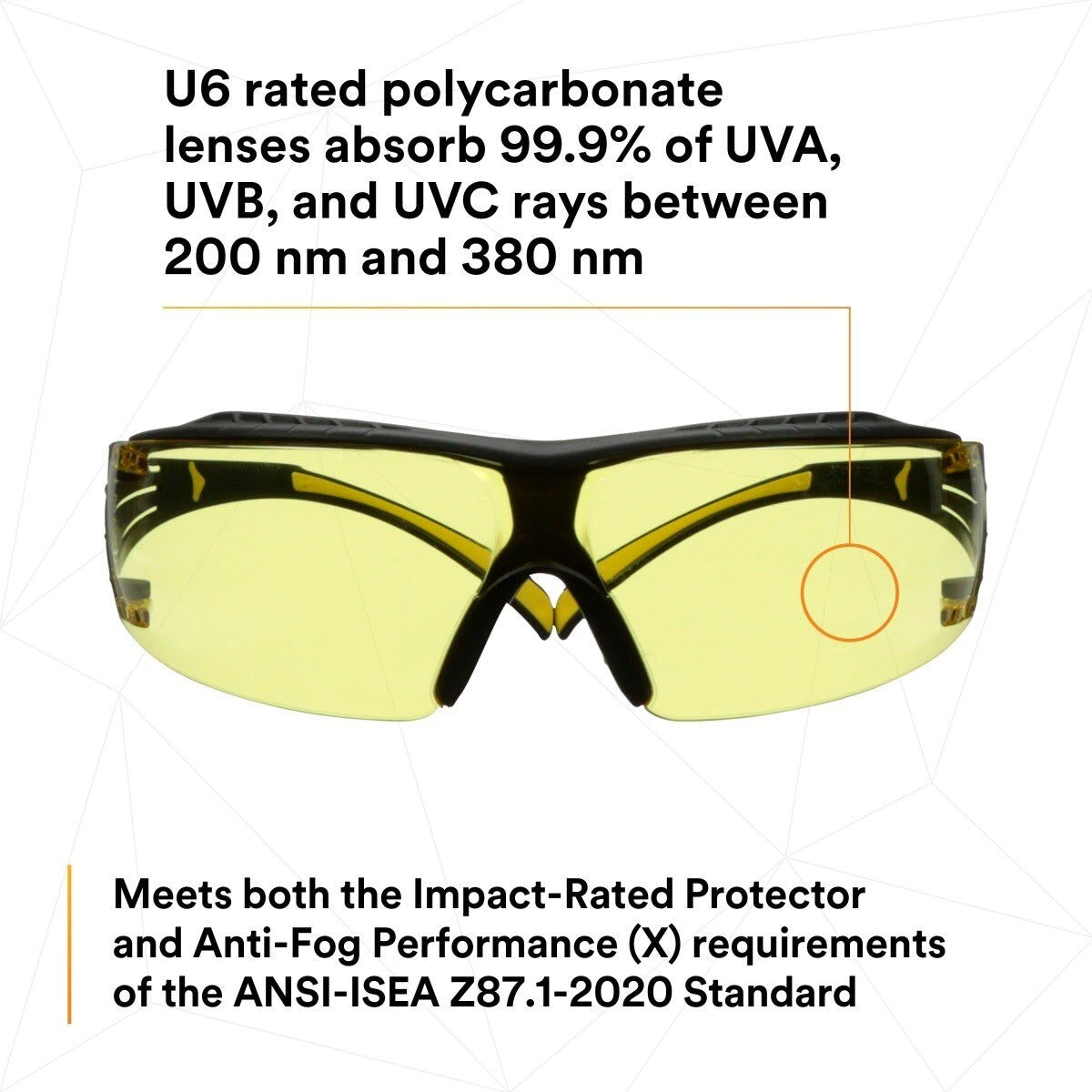 3M SF403XSGAF-YEL SecureFit 400 Series Safety Glasses, Yellow/Black, Amber Scotchgard Anti-Fog/Anti-Scratch Lens (7100179972) (1 Pair) (20 Pack) - 8