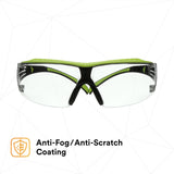 3M SF401XAF-GRN SecureFit 400 Series Safety Glasses, Green/Black, Clear Anti-Fog/Anti-Scratch Lens (7100180045) (20 Pack) - 5