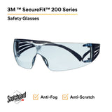 3M SF204SGAF-BLU SecureFit Protective Eyewear 200 Series, Blue Temples, Blue Scotchgard Anti-Fog Lens (7100180046) (20 Pack) - 2