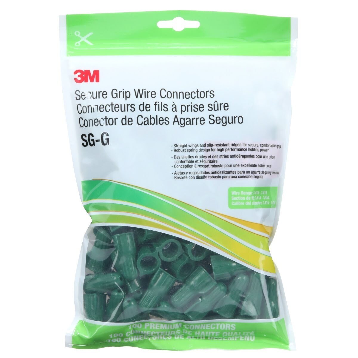 3M SG-G POUCH Wire Connector, Twist-on, Green Grounding, 14-10 AWG (7100180519) (1000 Pack) - 2