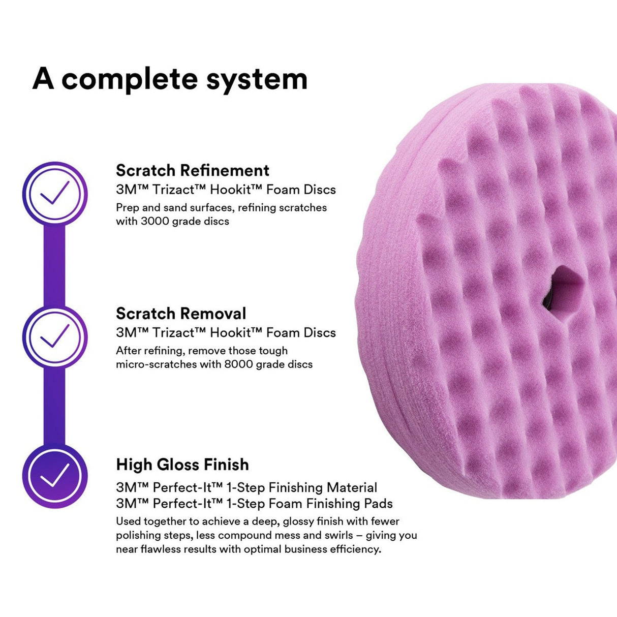 3M Perfect-It 1-Step Foam Finishing Pad, Quick Connect, Purple, 6 in (33034) (7100191413) (6 Pack) - 4