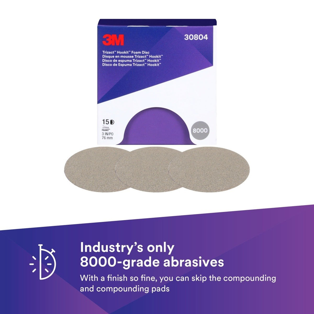 3M 443SA 30804 Trizact Hookit Foam Disc, 8000, 3 in (7100193763) (60 Pack) - 5