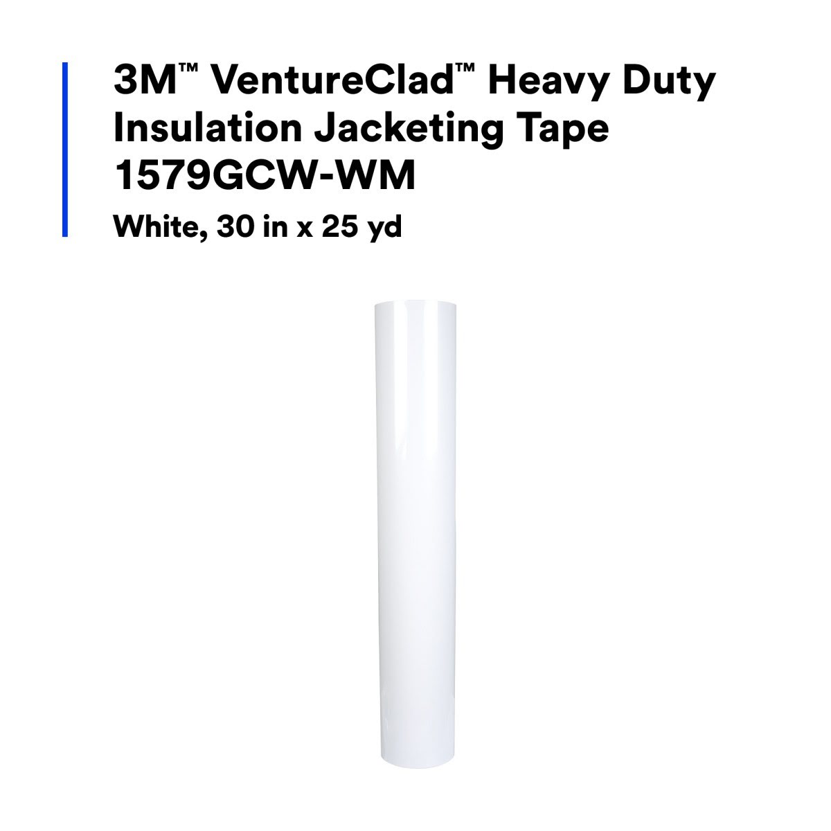 3M 1579GCW-WM Heavy Duty Insulation Jacketing Tape, White, 30 in x 25 yd, 1 Roll Case (7100197873) - 2