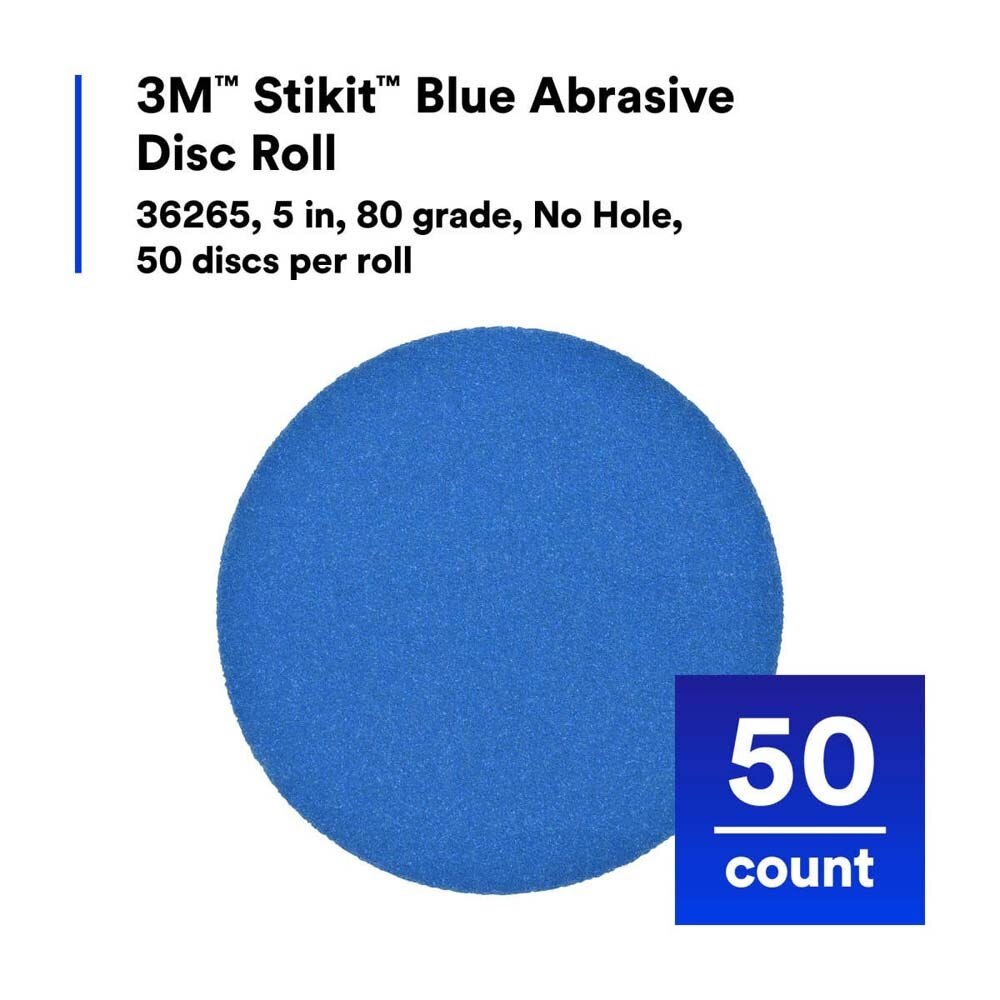 3M 7100199698 Stikit Blue Abrasive Disc Roll 321U, 36265, 5 in, 80, No Hole - 7