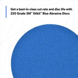 3M 321U 36269 Stikit Blue Abrasive Disc Roll, No Hole, 5 in, 220 Grade (7100199702) (500 Pack) - 3