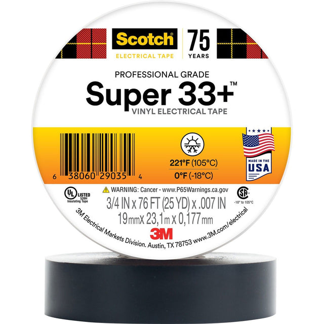 3M 33+-3/4X76FT-1 Scotch Super 33+ Vinyl Electrical Tape, Black, 3/4 in x 76 ft, 1 in Core, 7 mil, Professional Grade, All-Weather, Flame Retardant (7100201470) (100 Pack)
