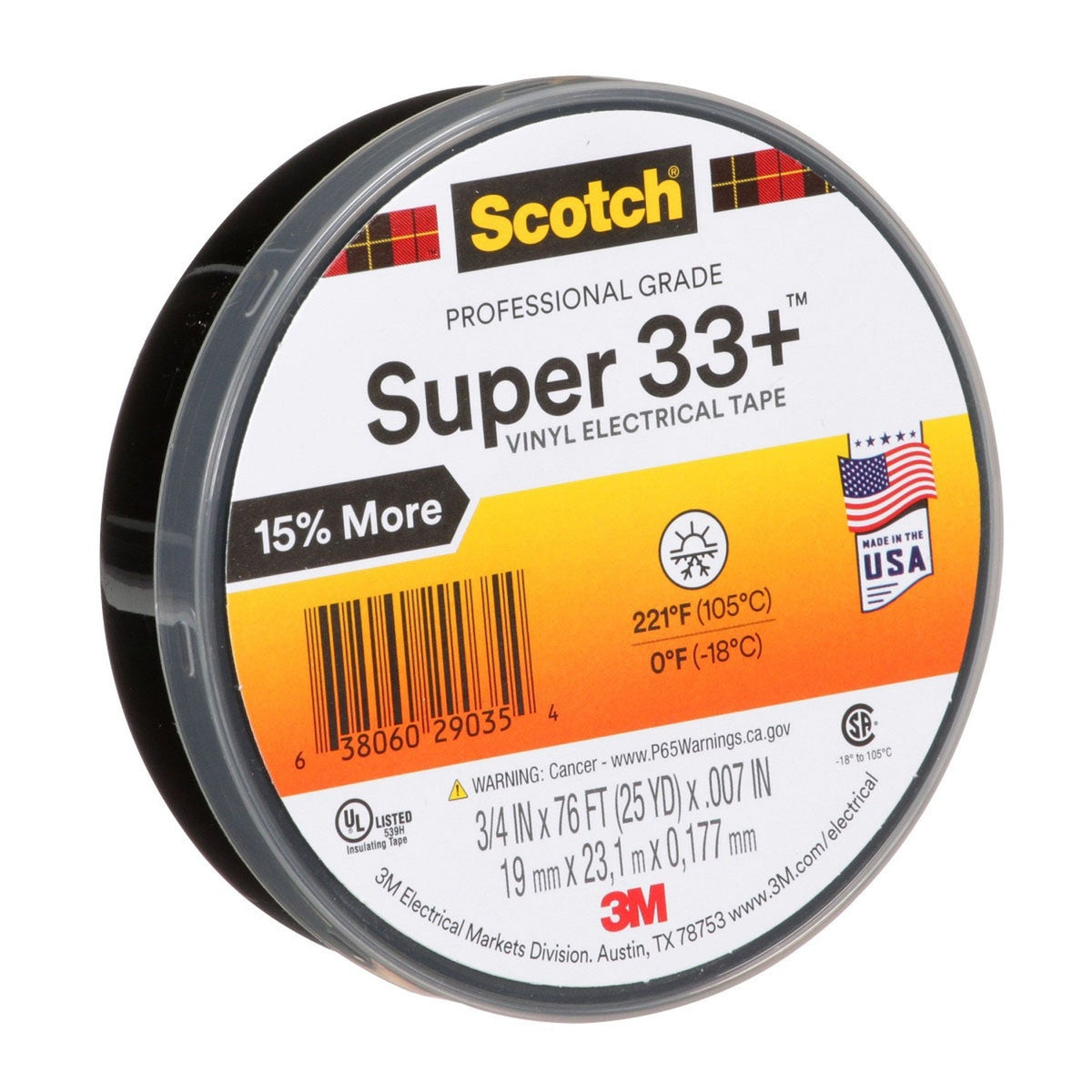 3M 33+-3/4X76FT-1 Scotch Super 33+ Vinyl Electrical Tape, Black, 3/4 in x 76 ft, 1 in Core, 7 mil, Professional Grade, All-Weather, Flame Retardant (7100201470) (100 Pack) - 5