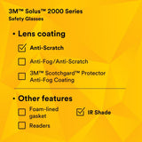 3M S2050AS-BLK Solus 2000 Series Safety Glasses, Anti-Scratch, IR Shade 5.0 Gray Lens, Black/Green Temples (7100203186) (20 Pack) - 8