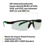 3M S2017AS-BLK Solus Solus 2000 Series Safety Glasses, Anti-Scratch, IR Shade 1.7 Gray Lens, Black/Green Temples (7100203187) (20 Pack) - 7