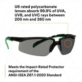 3M S2030AS-BLK Solus 2000 Series Safety Glasses, Anti-Scratch, IR Shade 3.0 Gray Lens, Black Green Temples (7100203188) (20 Pack) - 7