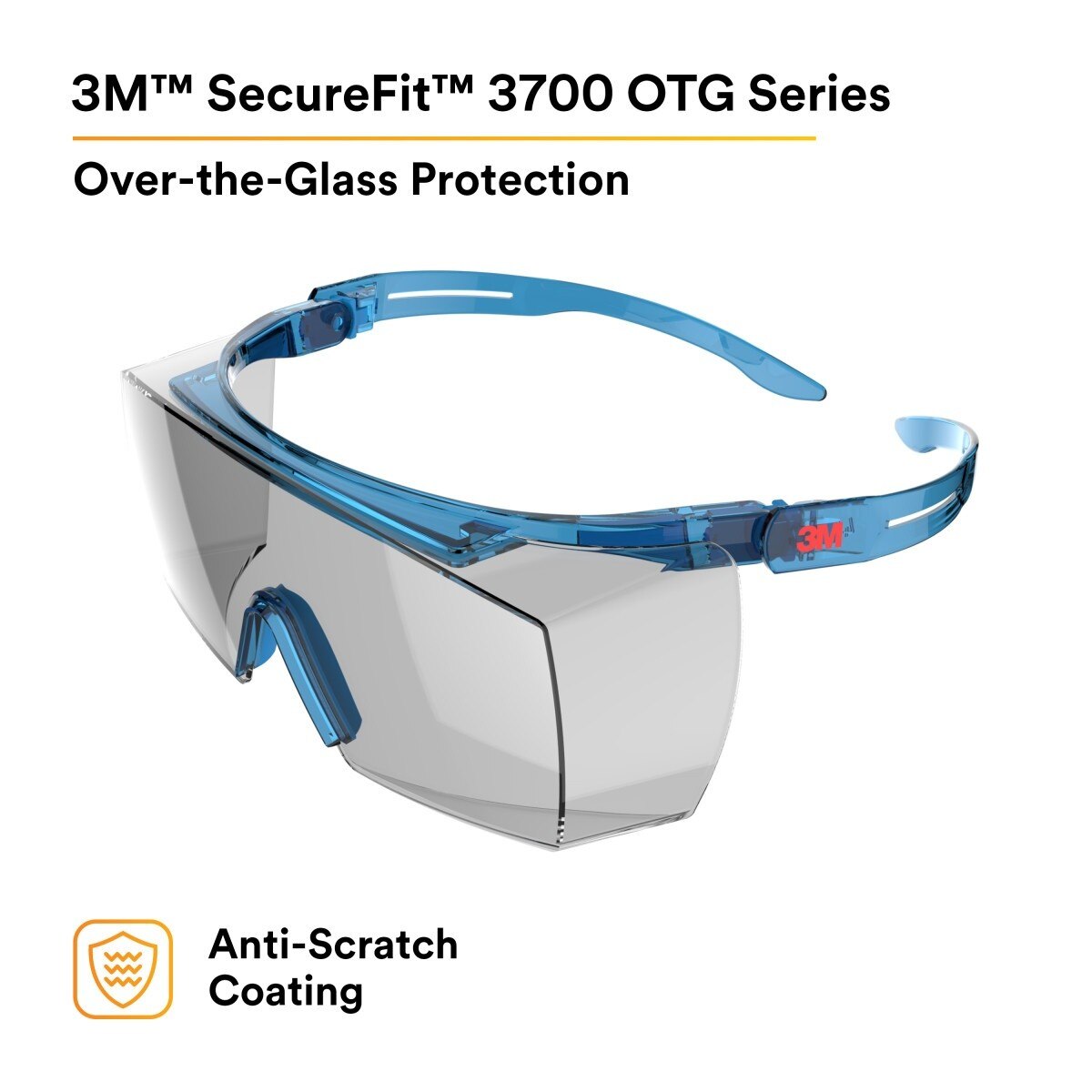 3M SF3707AS-BLU SecureFit 3700 Series OTG Safety Glasses, Anti Scratch, Indoor Outdoor Gray Lens, Blue Temple (7100203195) (10 Pack) - 2
