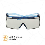 3M SF3707AS-BLU SecureFit 3700 Series OTG Safety Glasses, Anti Scratch, Indoor Outdoor Gray Lens, Blue Temple (7100203195) (10 Pack) - 3
