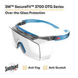 3M SF3701XSGAF-BLU SecureFit 3700 OTG Safety Glasses with Browguard, Anti-Fog Coating, Clear Lens, Blue Temple (7100203198) (10 Pack) - 5