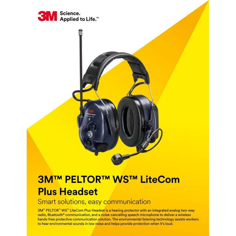 3M 7100204433 PELTOR WS LiteCom Plus Headset Headband Style Hearing Protection Analog UHF Two-Way Radio Bluetooth Hands-Free Water and Dust Proof Noise Cancelling Microphone MT73H7A4610WS6NA - 2