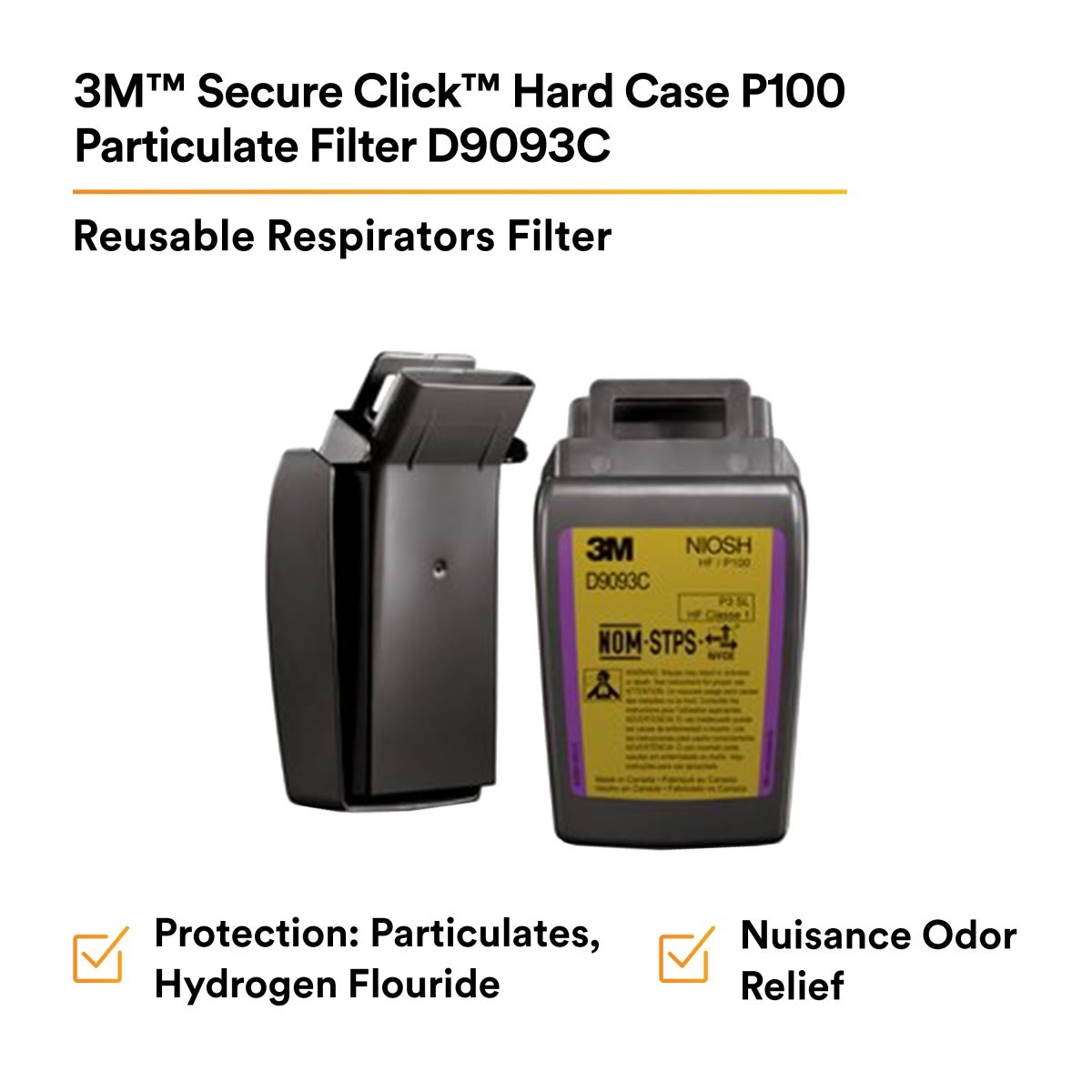 3M Secure Click Hard Case P100 Particulate Filter with Hydrogen Fluoride and Nuisance Level OV/AG Relief, NIOSH Approved (D9093C) (7100206890) (1 Pair) (30 Pack) - 2