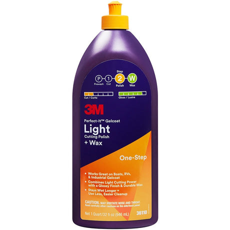 3M Perfect-It Gelcoat Light Cutting Polish + Wax, 1 Quart for Boats RVs (36110) (7100210707) (6 Pack)
