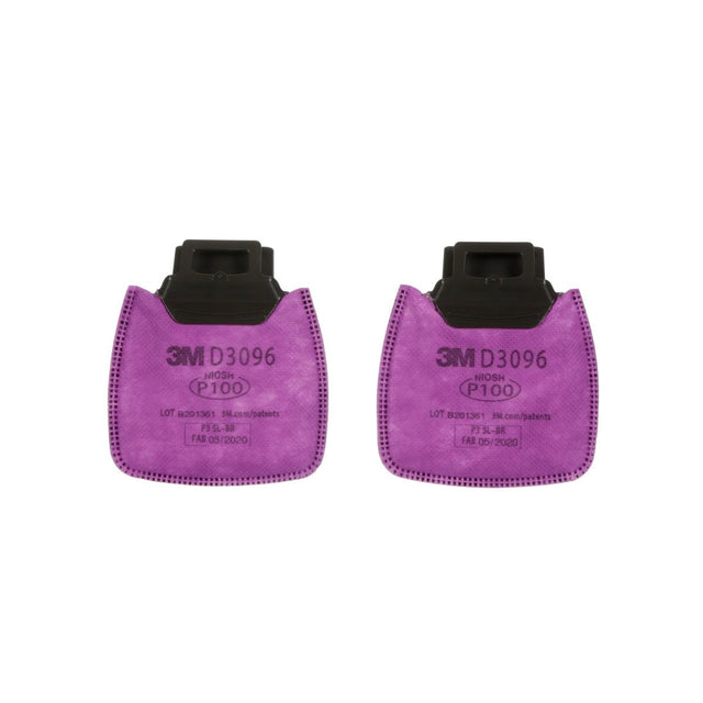 3M D3096 Secure Click P100 Particulate Respirator Filter with Nuisance Level Acid Gas Relief Dual-Flow, Magenta (7100213425) (50 Pack)