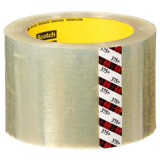 3M 375+ Scotch High Tack Box Sealing Tape, Hot Melt Adhesive, Clear, 72 mm x 50 m (7100215467) (24 Pack)