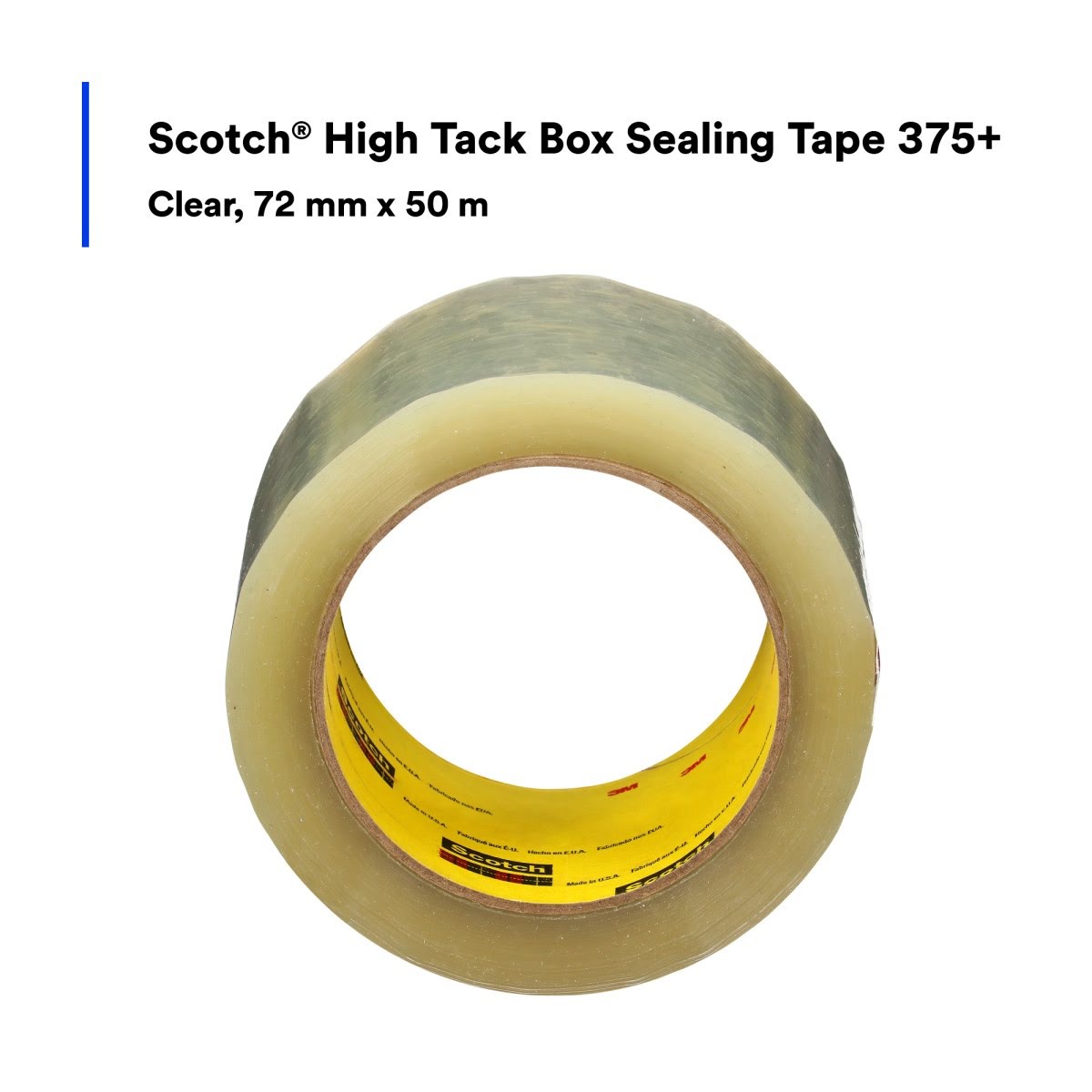 3M 375+ Scotch High Tack Box Sealing Tape, Hot Melt Adhesive, Clear, 72 mm x 50 m (7100215467) (24 Pack) - 5