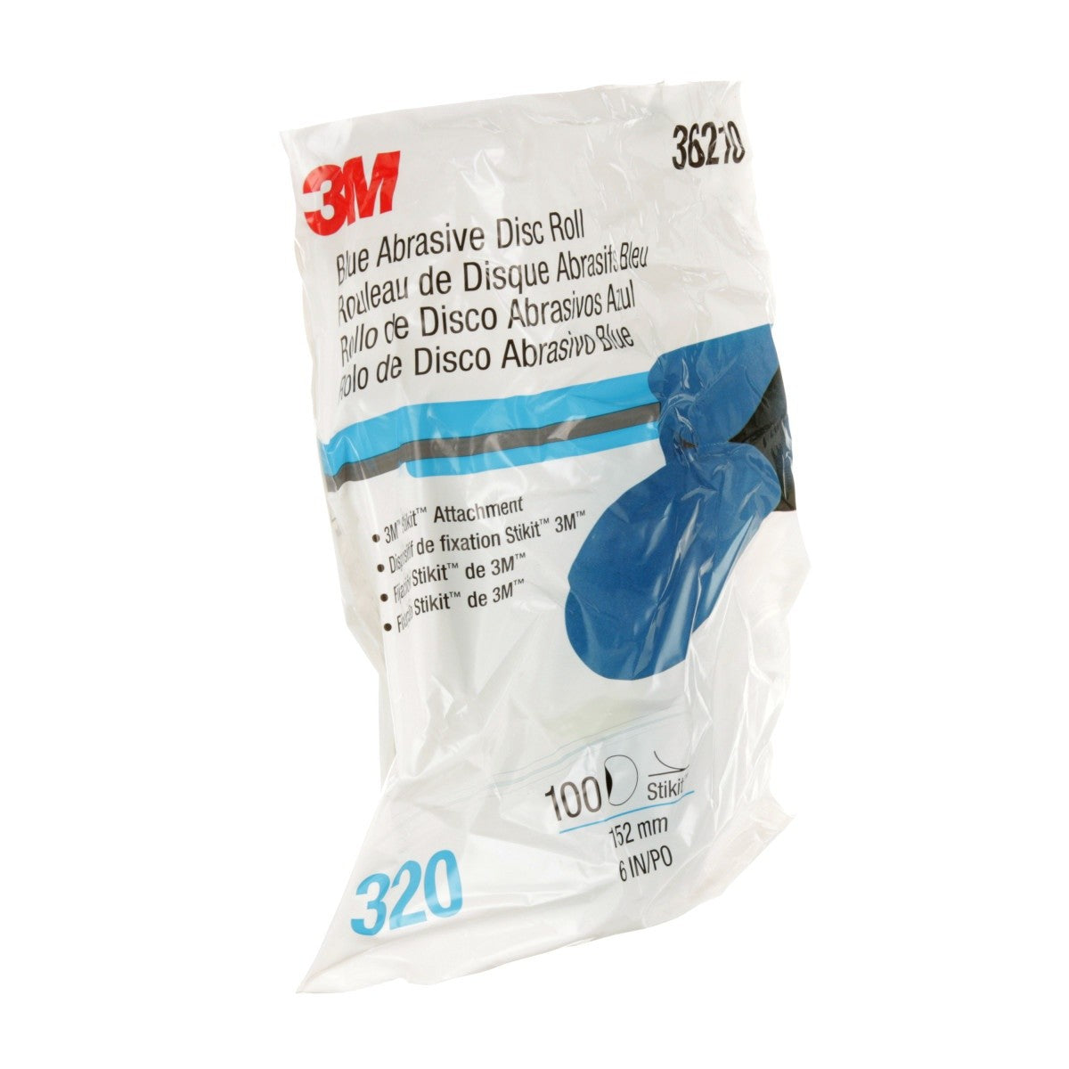 3M 321U 36210 Stikit Blue Abrasive Disc Roll, No Hole, 6 in, 320 Grade, Automotive (7100215729) (500 Pack) - 6