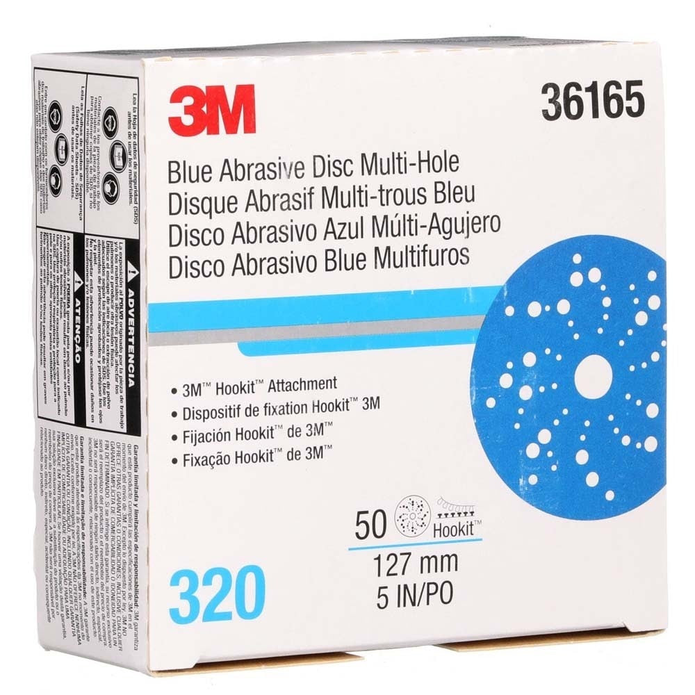 3M 7100215945 Hookit Blue Abrasive Disc 321U 36165 5 in 320 Multi-hole Discs (50 Pack) - 7