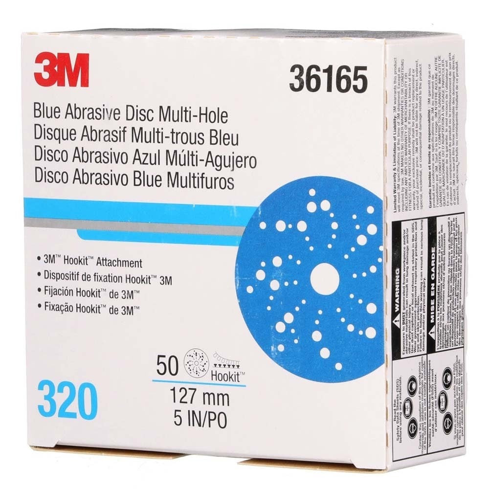 3M 7100215945 Hookit Blue Abrasive Disc 321U 36165 5 in 320 Multi-hole Discs (50 Pack) - 8
