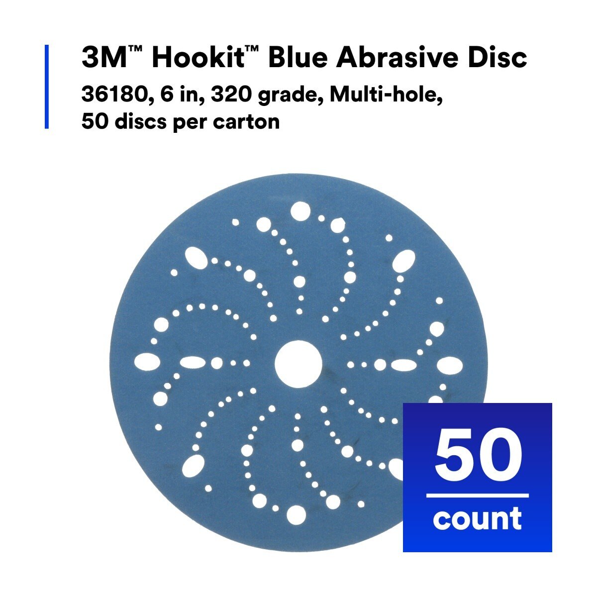 3M 321U 36180 Hookit Blue Abrasive Disc, Multi-Hole, 6 in, 320 Grit, Featheredging, Primer Sanding, Paint Preparation (7100216057) (200 Pack) - 2