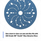 3M 321U 36180 Hookit Blue Abrasive Disc, Multi-Hole, 6 in, 320 Grit, Featheredging, Primer Sanding, Paint Preparation (7100216057) (200 Pack) - 3