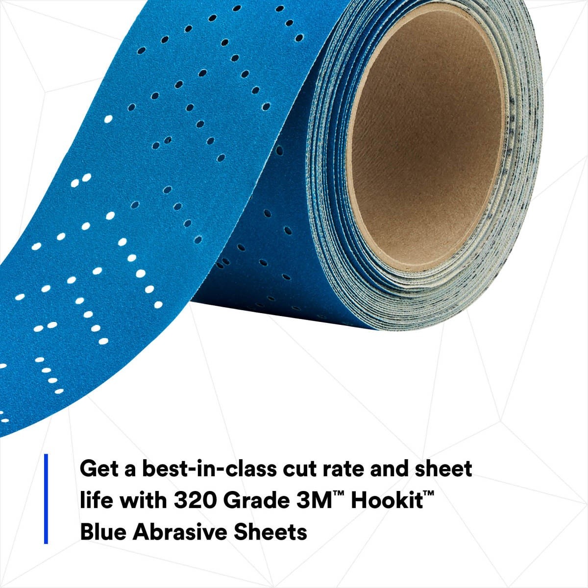 3M 321U 36195 Hookit Blue Abrasive Sheet Roll, Multi-Hole, 320 Grit, 2-3/4 in x 13 yd, Automotive Sanding (7100219220) (4 Pack) - 3