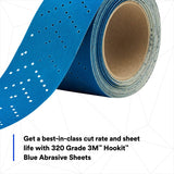 3M 321U 36195 Hookit Blue Abrasive Sheet Roll, Multi-Hole, 320 Grit, 2-3/4 in x 13 yd, Automotive Sanding (7100219220) (4 Pack) - 3