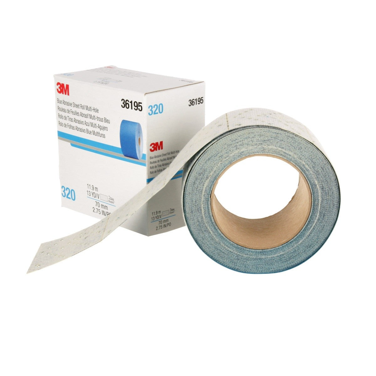3M 321U 36195 Hookit Blue Abrasive Sheet Roll, Multi-Hole, 320 Grit, 2-3/4 in x 13 yd, Automotive Sanding (7100219220) (4 Pack) - 8