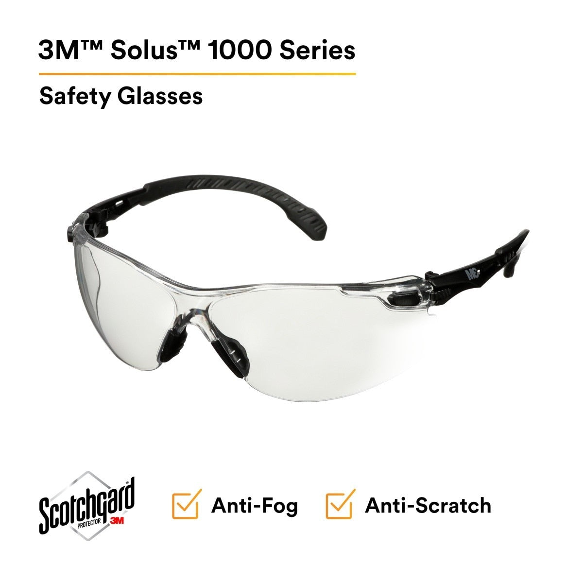 3M Scotchgard Solus 1000 Series Safety Glasses, Black Temples, Clear AF-AS Lens, Anti Fog Anti Scratch (S1501SGAF) (7100220751) (20 Pack) - 2