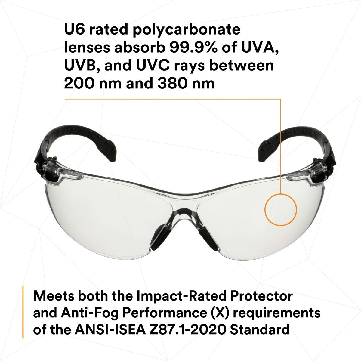 3M Scotchgard Solus 1000 Series Safety Glasses, Black Temples, Clear AF-AS Lens, Anti Fog Anti Scratch (S1501SGAF) (7100220751) (20 Pack) - 6