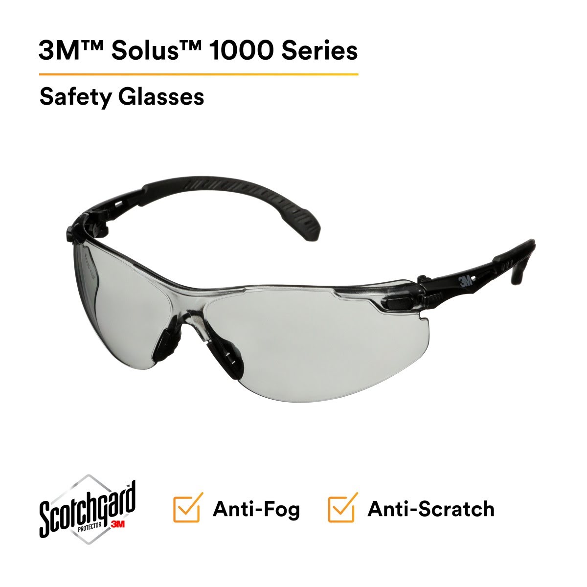 3M S1507SGAF Solus 1000 Series Safety Glasses, Black Temples, Indoor Outdoor Gray AF-AS Lens, Anti Fog Anti Scratch Coating (7100220752) (20 Pack) - 7