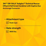 3M 2000117 Rollgliss Technical Rescue Offset D Fall Arrest Carabiner with Captive Eye, Gold, Medium (7100221696) - 9