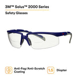 3M Solus 2000 Series Safety Reader Glasses, Blue Gray Temples, Clear +1.5 Anti Fog Anti Scratch Lens (S2015AF-BLU) (7100221704) (20 Pack) - 2