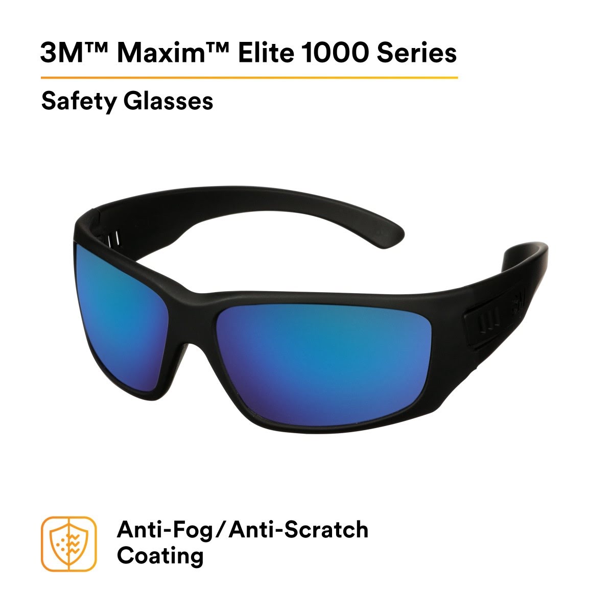3M MXE1029AF-BLK 1000 Series Safety Glasses, Black Frame, Blue-Violet Mirror Lens, Anti-Fog Anti-Scratch Coating (7100222270) (20 Pack) - 2