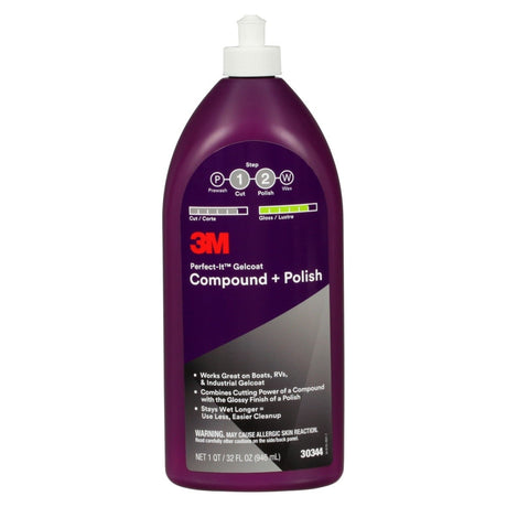 3M Perfect-It Gelcoat Compound + Polish, 1 qt (32 fl oz/946 mL) Bottle (30344) (7100223149) (6 Pack)