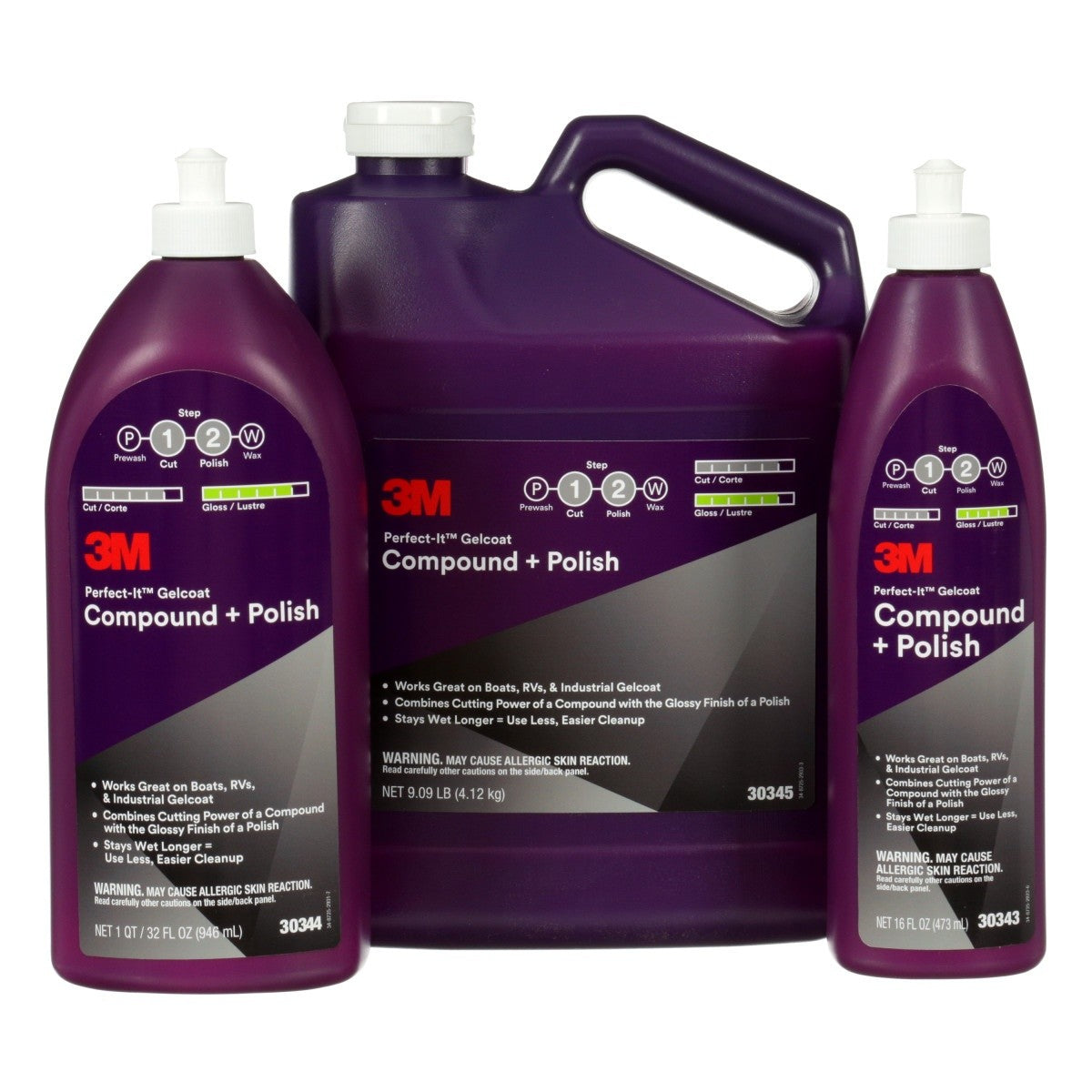 3M Perfect-It Gelcoat Compound + Polish, 1 qt (32 fl oz/946 mL) Bottle (30344) (7100223149) (6 Pack) - 6
