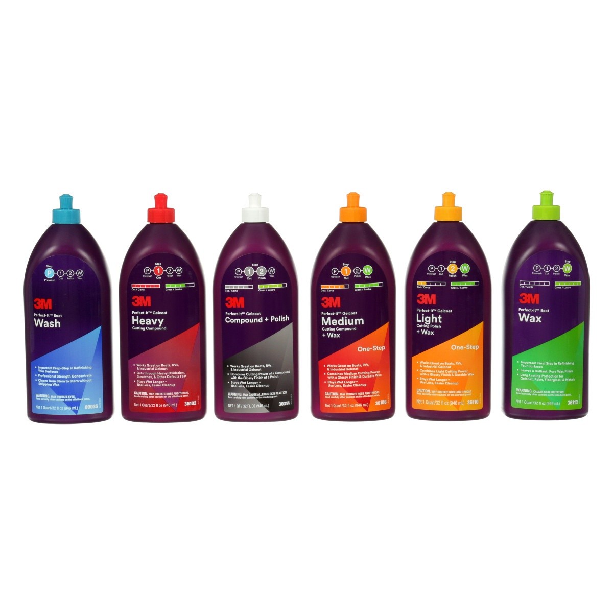 3M Perfect-It Gelcoat Compound + Polish, 1 qt (32 fl oz/946 mL) Bottle (30344) (7100223149) (6 Pack) - 7