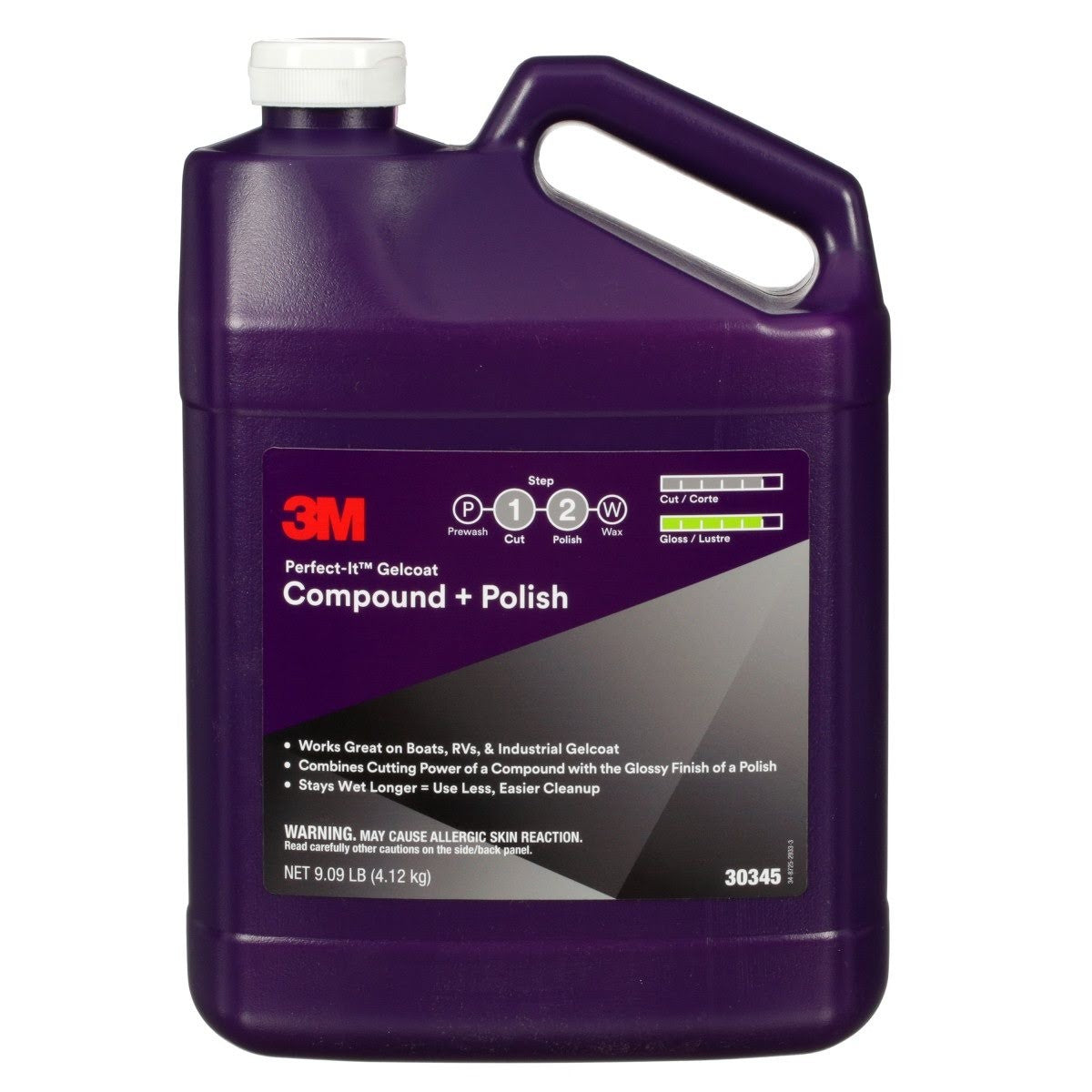 3M Perfect-It Gelcoat Compound and Polish, Professional Grade, Liquid, White, 1 gal (30345) (7100223173) (4 Pack)