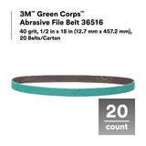 3M 36516 Green Corps Abrasive File Belt, 40 Grit, 1/2 in x 18 in, Green (7100225352) (100 Pack) - 4